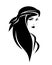 Pirate woman with long hair black and white vector portrait