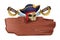 Pirate wooden sign board, vector corsair party vintage banner, captain hat, skull, saber blade on white.
