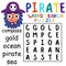 Pirate word search puzzle colorful activity page with five hidden words for kids stock vector illustration