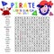 Pirate word search puzzle colorful square vector worksheet