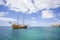 Pirates boat for tourists sailing along Algarvian shore, Portugal