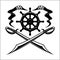 Pirates emblem - steering wheel and crossed swords or sabers.