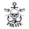 Pirates. Emblem template with swords and pirate skull. Design element for logo, label, emblem, sign.