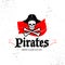 Pirates Skull logotype template, badge, logo, emblem. Isolated pirate logotype illustration.