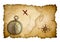 Pirates treasure map with compass isolated