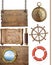 Pirates treasure map and other nautical objects 3d illustration isolated