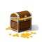 Piratic trunk chests with gold coins treasures. . Vector illustration. Catyoon style, isolated