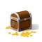 Piratic trunk chests with gold coins treasures. . Vector illustration. Catyoon style, isolated