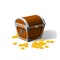 Piratic trunk chests with gold coins treasures. . Vector illustration. Catyoon style, isolated