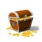 Piratic trunk chests with gold coins treasures. . Vector illustration. Catyoon style, isolated