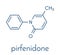 Pirfenidone idiopathic pulmonary fibrosis IPF drug molecule. IPF is a rare lung disease. Skeletal formula.