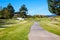 Pirin Golf Club house, green grass field, colorful