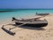 Pirogue moored on white sand beach, Nosy Ve island, Indian Ocean, Madagascar