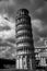 Pisa tower in Italy in black and white colors. Italian tourist attraction