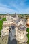 Pisa Tuscany Italy. Aerial view of Piazza dei Miracoli. Baptistry, Cathedral and the shadow of the Leaning