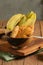 Pisang goreng or Fried Banana served on wooden table