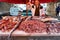 Piscaria, the street daily market in Catania Sicily Italy. Fresh fish, meat, vegetables