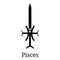 Pisces Sword Icon. Silhouette of Zodiacal Weapon. One of 12 Zodiac Weapons. Vector Astrological, Horoscope Sign. Zodiac Symbol.