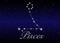 Pisces zodiac constellations sign on beautiful starry sky with galaxy and space behind. Fish sign horoscope symbol constellation