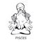 Pisces zodiac sign man outline cartoon vector illustration