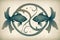 Pisces Zodiac Sign Symbol Illustration with Fish, Water Elements, and Celestial Imagery for Astrology Enthusiasts and