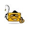Pishing email concept. isolated bad guy mail cartoon face holding fishing rod vector illustration