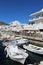 Piso Livardi, Paros / Greece / September 19 2019 :  The waterfront at this low key Greek resort.  Small boats at the harbor, with