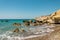 Pissouri Bay rocky landscape near a pebble beach, Cyprus