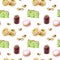 Pistachio cakes seamless pattern watercolor illustration isolated on white.