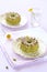 Pistachio Cakes on white plates plate