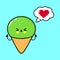 Pistachio ice cream doing yoga with speech bubble. Vector hand drawn cartoon kawaii character illustration icon