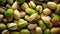 Pistachios background close-up. Generative AI