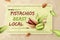 Pistachios banner. Pistachios flyer or brand label design with text on background, farm natural pistacchio seeds, eating