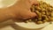 Pistachios health kernel appetizer heap table wooden plate background
