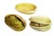 Pistachios isolated closeup without shell as package design element collection on white background. Nut macro. Pistachio kernels