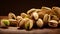 Pistachios on Wood Background with Ample Copy Space