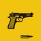 Pistol black silhouette isolated on yellow background