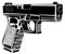 Pistol Glock gun vector illustration. 9 caliber. Pistol emblem logo.