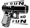 Pistol Glock gun vector illustration. 9 caliber. Pistol emblem logo. No gun no fun.