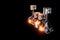 Pistons, connecting rods and crankshaft of an internal combustion engine on a black background. Concept art, engine operation, V-