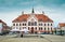 PISZ, POLAND - June 18, 2016: Town hall in Pisz, built in 1900.