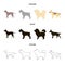 Pit bull, german shepherd, chow chow, schnauzer. Dog breeds set collection icons in cartoon,black,outline style vector