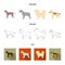 Pit bull, german shepherd, chow chow, schnauzer. Dog breeds set collection icons in cartoon,outline,flat style vector