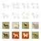 Pit bull, german shepherd, chow chow, schnauzer. Dog breeds set collection icons in outline,flet style vector symbol