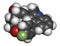 Pitavastatin hypercholesterolemia drug molecule. Atoms are represented as spheres with conventional color coding: hydrogen (white