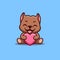 Pitbull Sitting Love Cute Creative Kawaii Cartoon Mascot Logo