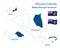 Pitcairn Islands map. British overseas territory in the southern Pacific Ocean. Detailed blue outline and silhouette. Country flag