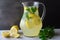 a pitcher of refreshing lemonade, with slices of juicy lemons and sprigs of mint