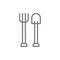 Pitchfork with shovel, gardening tools, agriculture line icon.