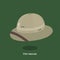 PITH HELMET WITH LEATHER STRIPE ON OLIVE GREEN BACKGROUND